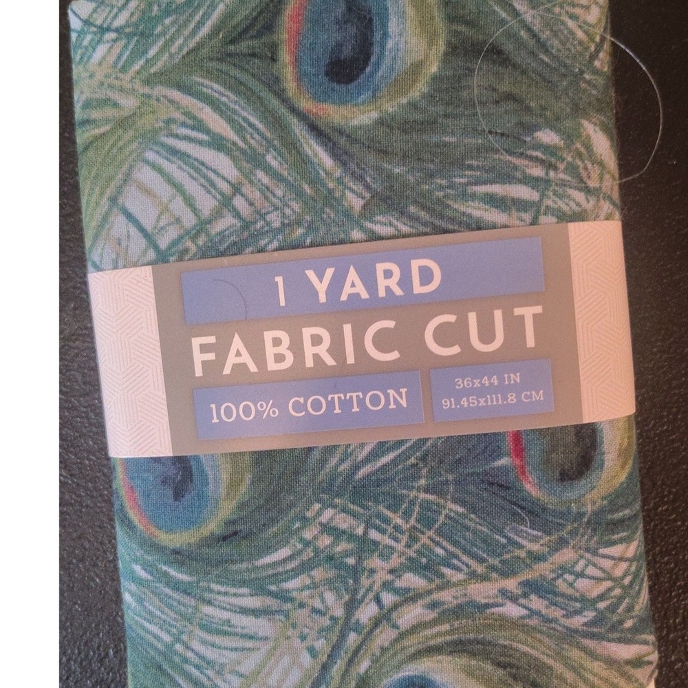 David Textiles Peacock Feather 1‎ Yard Fabric Cut 100% Cotton 36x44 Green Blue